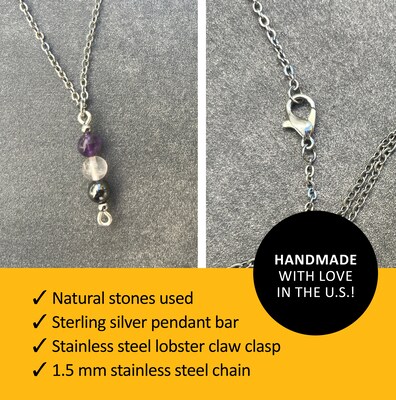Empath protection necklace, natural stone jewelry, amethyst, rose quartz, hematite - image5
